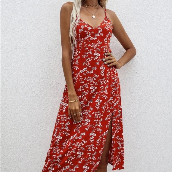 Boho floral print side slit cami dress - Picture 6 of 7